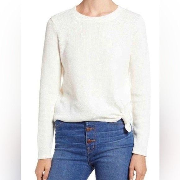 Madewell Tops - Madewell Ribbed Long Sleeve Knot-Front Top Style K4412 In Ivory Size L Classic
